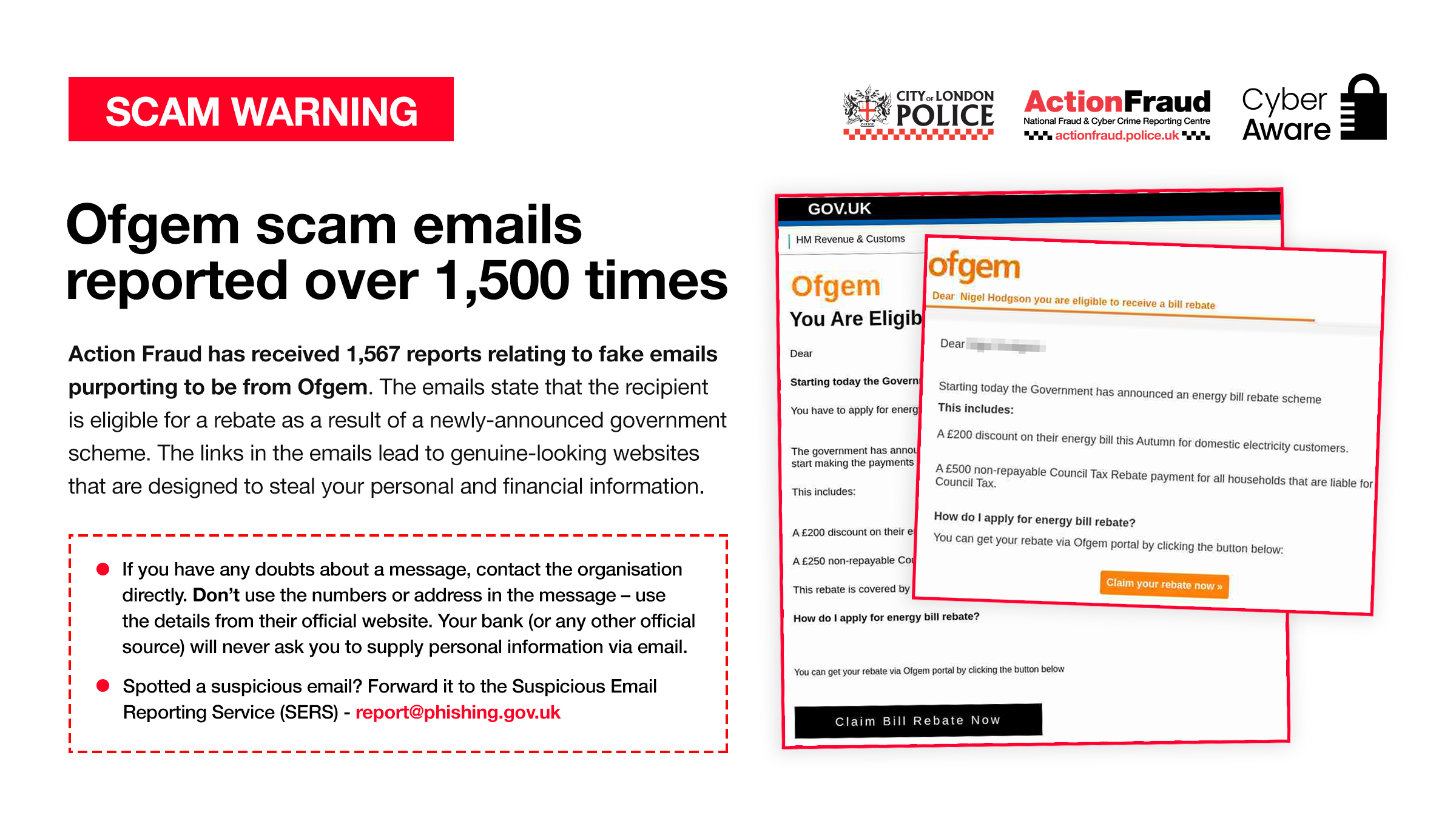 Warning as criminals exploit cost of living crisis to target the public  with energy rebate scams | Action Fraud